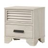 Sary Nightstand, 2 Drawers, Black Finger Handles, Off White Wood