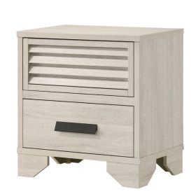 Sary Nightstand, 2 Drawers, Black Finger Handles, Off White Wood
