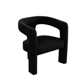 Gely Dining Accent Chair, Open Curved Back w Tripod Base, Black Boucle