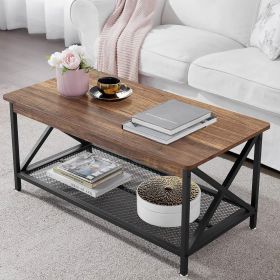 Modern Classic Metal Wood Coffee Table with Bottom Storage Shelf