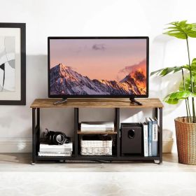 Industrial Modern Metal Wood TV Stand with Media Storage Shelf