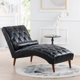 Black Faux Leather Upholstered Armless Chaise Lounge Chair with Lumbar Pillow