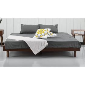 King size Mid-Century Modern Platform Bed Frame in Dark Brown Wood Finish