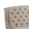 Nailhead Trim Fabric Upholstered Wing Back Wooden Bench, Beige and Black