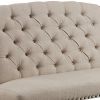 Nailhead Trim Fabric Upholstered Wing Back Wooden Bench, Beige and Black