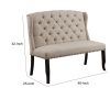 Nailhead Trim Fabric Upholstered Wing Back Wooden Bench, Beige and Black