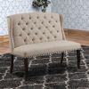 Nailhead Trim Fabric Upholstered Wing Back Wooden Bench, Beige and Black
