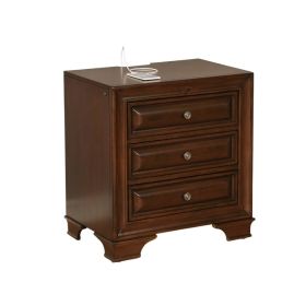 Wooden Night Stand With 3 Drawers In Cherry Brown