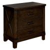 Three Drawer Nightstand with Metal Handle And Crossed Planked Side Panels, Brown