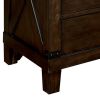 Three Drawer Nightstand with Metal Handle And Crossed Planked Side Panels, Brown