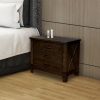 Three Drawer Nightstand with Metal Handle And Crossed Planked Side Panels, Brown