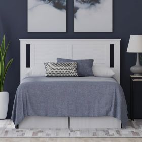 Full size Farmhouse Solid Wood Slatted Headboard in White Finish