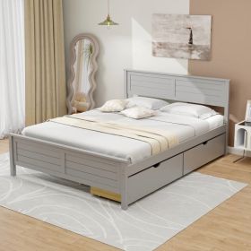 Full Size Grey Platform Bed Frame with 2 Storage Drawers