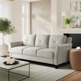 Modern 3-Seater Upholstered Sofa in Cream Microfiber with Button Tufted Cushions