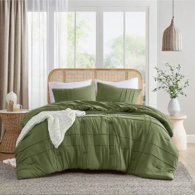 Twin/Twin XL Microfiber Pleated Soft Lightweight Comforter Set in Olive Green