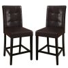 Wooden height chair With Button Tufted Back Set Of 2 Brown