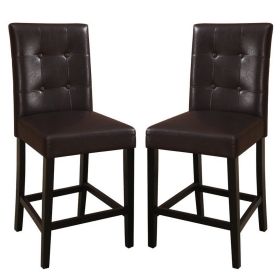 Wooden height chair With Button Tufted Back Set Of 2 Brown