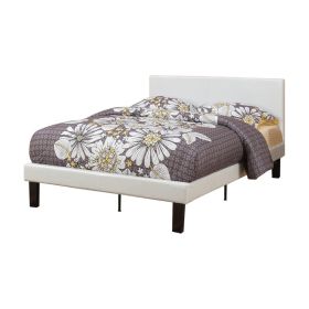 Serene Slated Wooden Full Bed In Faux Leather 12 Slats, White