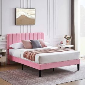 Queen size Pink Upholstered Platform Bed Frame with Headboard