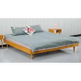 Queen size Mid-Century Modern Platform Bed Frame in Light Wood Finish
