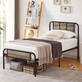 Twin Grey Wood Metal Platform Bed Frame with Rounded Headboard Footboard