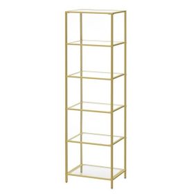 Narrow Glass Shelf Bookcase Bedroom Living Office Bath Storage Unit in Gold
