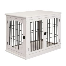 PawHut 26" Wooden Dog Cage Dog Crate Furniture, Indoor Dog Kennel, Dog Cage End Table with 2 Lockable Doors Entrance & Top Shelf