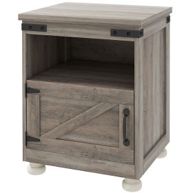 Side Table with Storage, End Table with Open Shelf, Cupboard and Wood Legs
