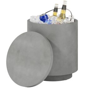 Outsunny 2.6 Gal Outdoor Side Table, 3-In-1 Concrete Cooler Bar Table with Storage
