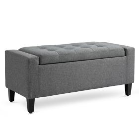 HOMCOM Linen Upholstered Storage Ottoman with Lift-Top Design Space-Saving Gray