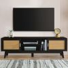 63'' Dark Rattan TV Stand with 2 Storage Cabinets for 65 Inch TV