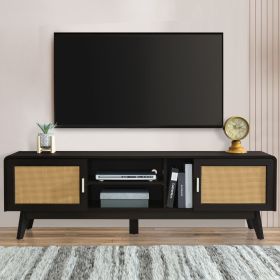 63'' Dark Rattan TV Stand with 2 Storage Cabinets for 65 Inch TV