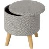 HOMCOM Round Ottoman Stool with Storage, Linen Upholstered Foot Stool with Padded Seat