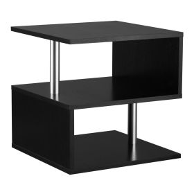 HOMCOM Lift Top Coffee Table Designer S-Shaped Black 3-Tier Side Table Multi Level with 2 Steel Support Poles