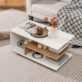 Rectangular Coffee Table with L-shaped Middle Shelf