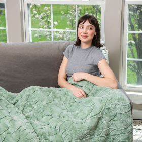 HGTV Triple Jacquard Carved Faux Fur Throw Blanket Quietude 50 x 70 inches