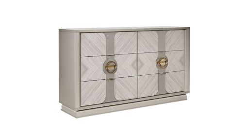 Eternity Traditional Style 6- Drawer Dresser Made with Woodand Gold Accents in Beige