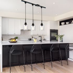 3-Lights H-Type Track Light, Dimmable Track Mount Pendant Lighting Fixtures with Seeded Glass Shade