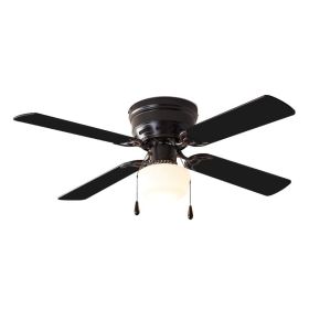42 inch Hugger Indoor Ceiling Fan with Light Kit, Black, 4 Blades, Reverse Airflow