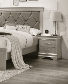 1pc Qwork Modern Glam Style Two Drawers Nightstand Champagne Finish Solid