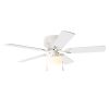 52 inch Hugger Indoor Ceiling Fan with Light Kit, White, 5 Blades, Reverse Airflow