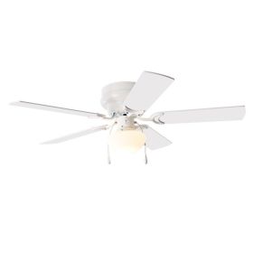 52 inch Hugger Indoor Ceiling Fan with Light Kit, White, 5 Blades, Reverse Airflow