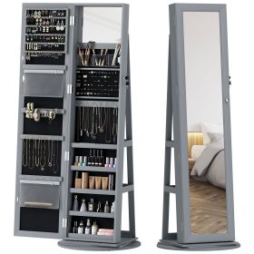 HOMCOM 360° Swivel Jewelry Armoire, Lockable Jewelry Cabinet with Full-Length Mirror