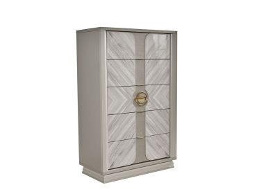 Eternity Traditional Style 5-Drawer Chest Made with Woodand Gold Accents in Beige