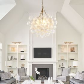 20-Inch Gold Pendant Light Chandelier with Threaded Clear Glass Globe Shade