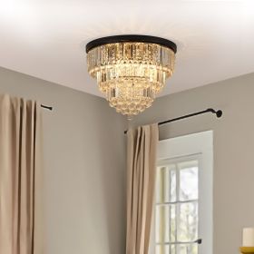 20" Luxury Crystal Flush Mount Ceiling Light with Black Finish