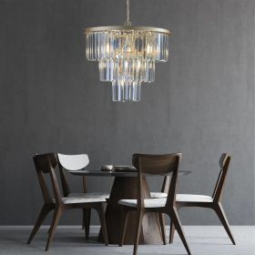 20" Luxury 3-Tier Crystal Chandelier, 7-Light Gold Frame Pendant Light