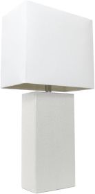 Elegant Designs LT1025-WHT Modern Leather Table Lamp with White Fabric Shade