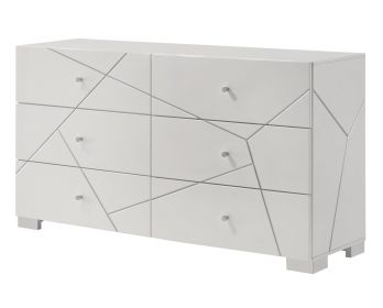 1pc Contemporary Bold Geometric Accents Pristine High-gloss White Finish Six Drawers Dresser Wooden Furniture