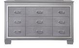 1pc Modern Nine Drawer Dresser Mirror Accents Chrome Finish Hardware Faux Crystal Accent Silver Finish